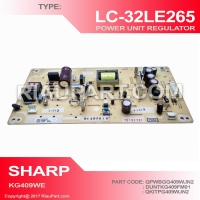 POWER SUPPLY REGULATOR TV SHARP LC-32LE265M LC-32LE265I LC32LE265 LC-32LE260M LC-32LE260I LC32LE260 PART CODE QPWBGG409WJN2 KG409W