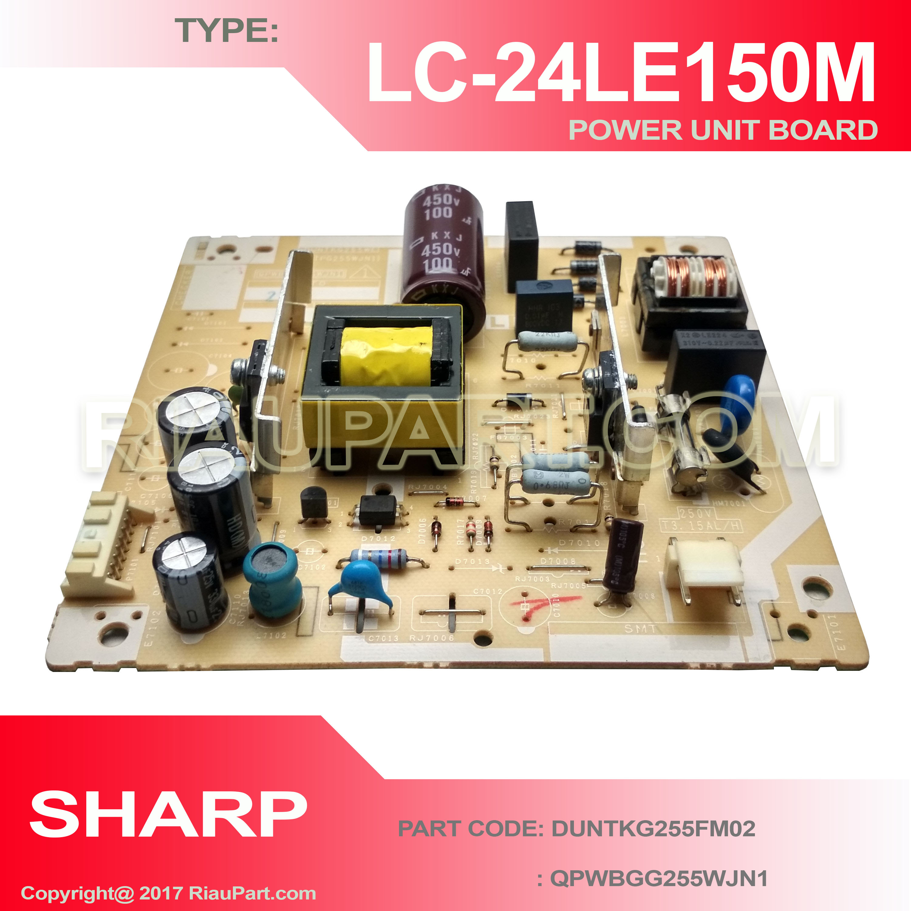 SHARP LC-24LE100 LC-24LE107 LC-24LE150 LC-24LE155 LC-24LE157 POWER SUPPLY PART CODE DUNTKG255FM02 QPWBGG255WJN1